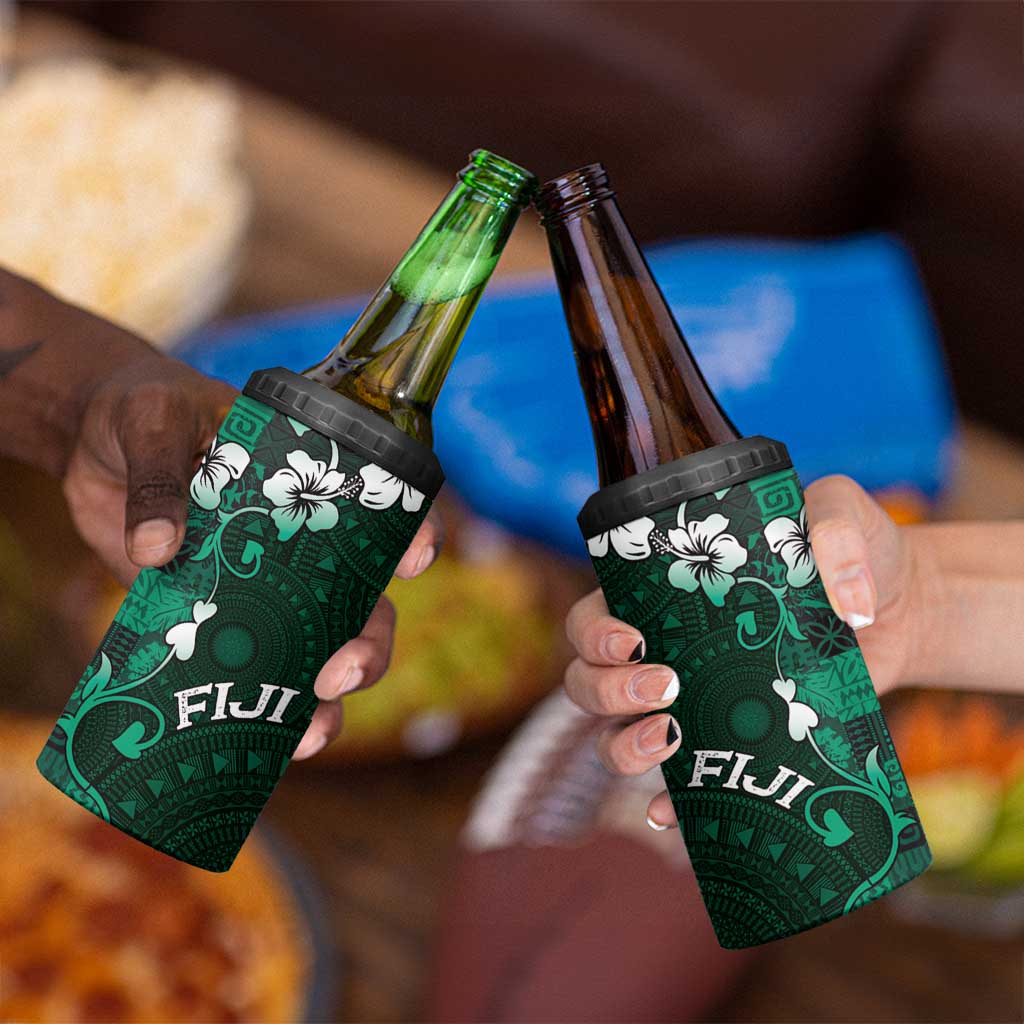 Fiji Masi 4 in 1 Can Cooler Tumbler Fijian Hibiscus Tapa Green Version