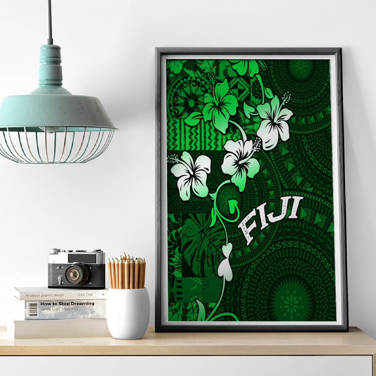 Fiji Masi Canvas Wall Art Fijian Hibiscus Tapa Green Version LT01 - Polynesian Pride