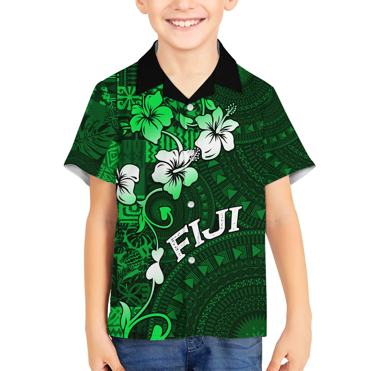 Fiji Masi Hawaiian Shirt Fijian Hibiscus Tapa Green Version LT01 - Polynesian Pride