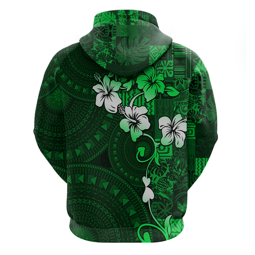 Fiji Masi Hoodie Fijian Hibiscus Tapa Green Version LT01 - Polynesian Pride