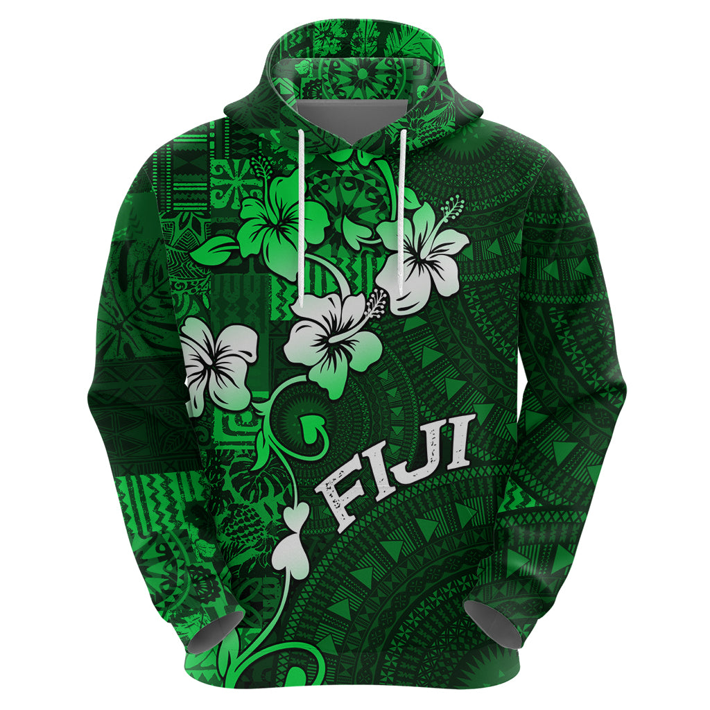 Fiji Masi Hoodie Fijian Hibiscus Tapa Green Version LT01 - Polynesian Pride