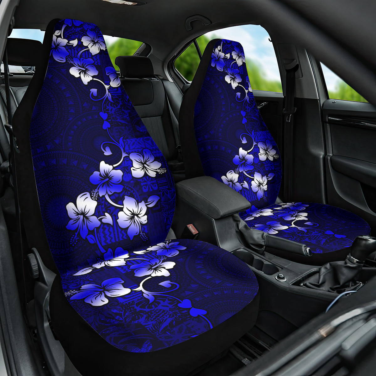 Fiji Masi Car Seat Cover Fijian Hibiscus Navy Blue Gold Version LT01 One Size Blue - Polynesian Pride