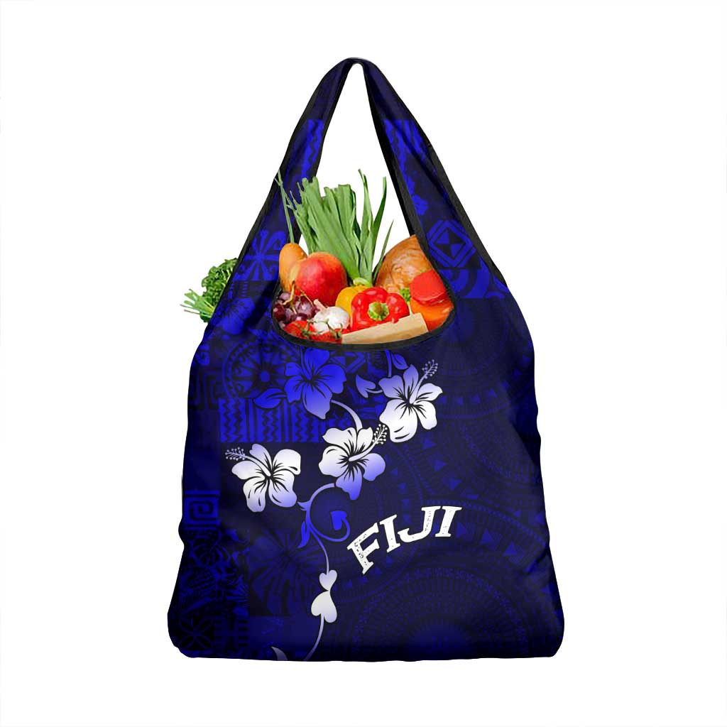 Fiji Masi Grocery Bag Fijian Hibiscus Navy Blue Gold Version