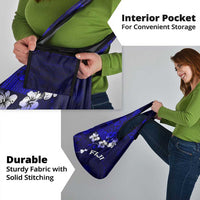 Fiji Masi Grocery Bag Fijian Hibiscus Navy Blue Gold Version