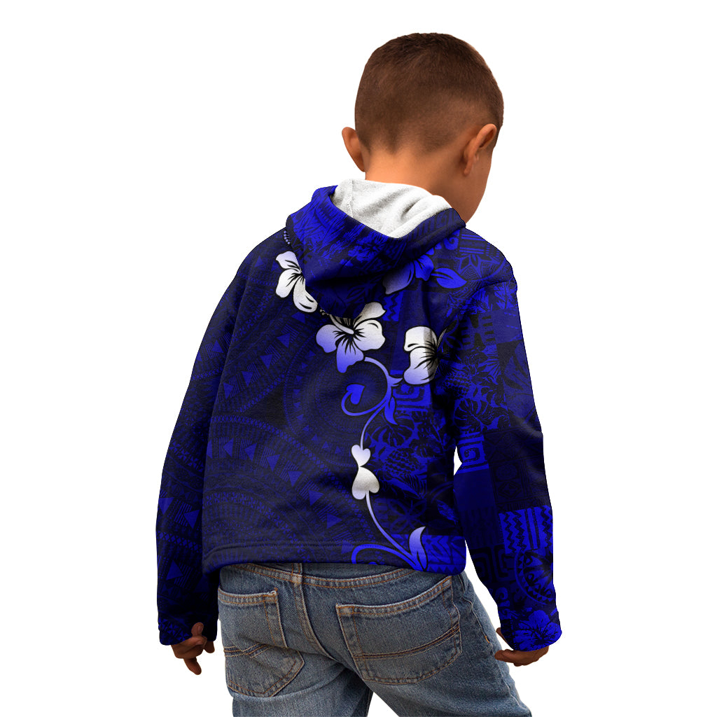 Fiji Masi Kid Hoodie Fijian Hibiscus Navy Blue Gold Version LT01 - Polynesian Pride