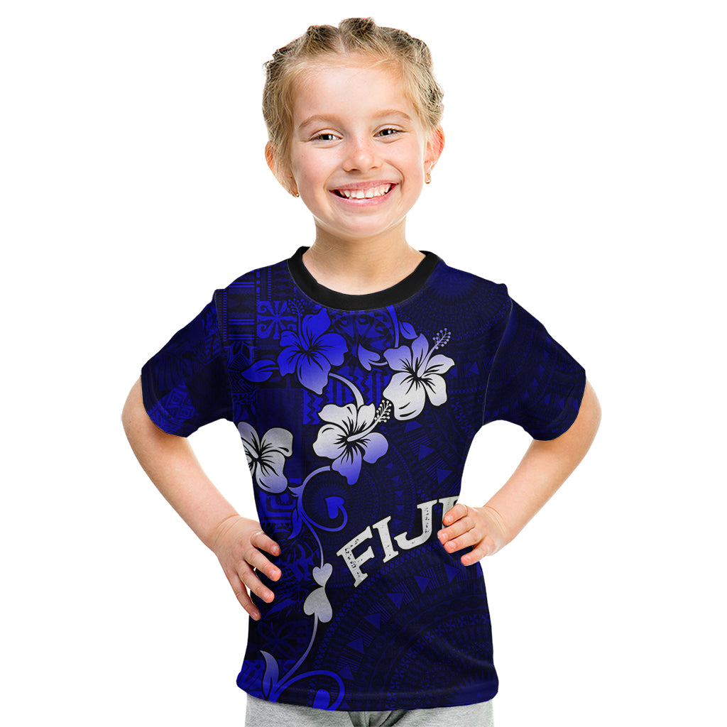 Fiji Masi Kid T Shirt Fijian Hibiscus Navy Blue Gold Version LT01 Blue - Polynesian Pride