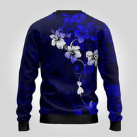Fiji Masi Ugly Christmas Sweater Fijian Hibiscus Navy Blue Gold Version LT01 - Polynesian Pride