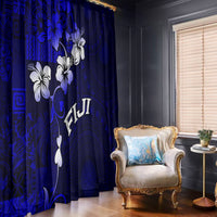 Fiji Masi Window Curtain Fijian Hibiscus Navy Blue Gold Version LT01 - Polynesian Pride