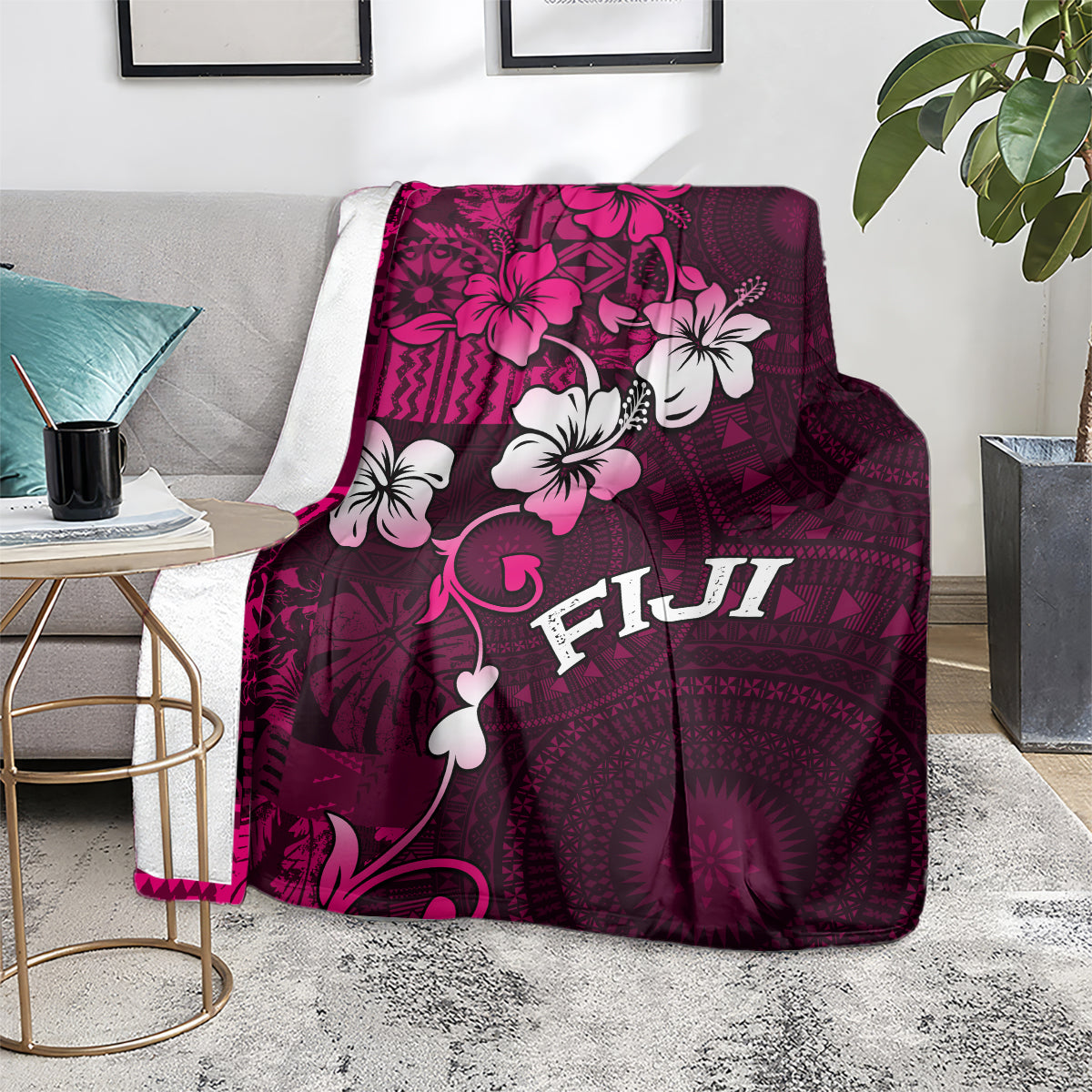 Fiji Masi Blanket Fijian Hibiscus Tapa Pink Version LT01 - Polynesian Pride
