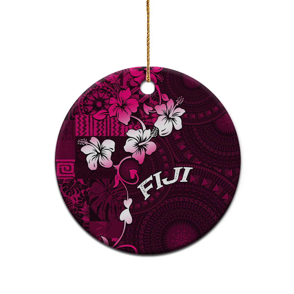 Fiji Masi Ceramic Ornament Fijian Hibiscus Tapa Pink Version LT01 - Polynesian Pride