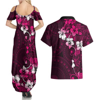 Fiji Masi Couples Matching Summer Maxi Dress and Hawaiian Shirt Fijian Hibiscus Tapa Pink Version LT01 - Polynesian Pride