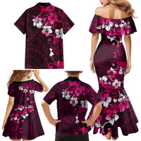 Fiji Masi Family Matching Mermaid Dress and Hawaiian Shirt Fijian Hibiscus Tapa Pink Version LT01 - Polynesian Pride
