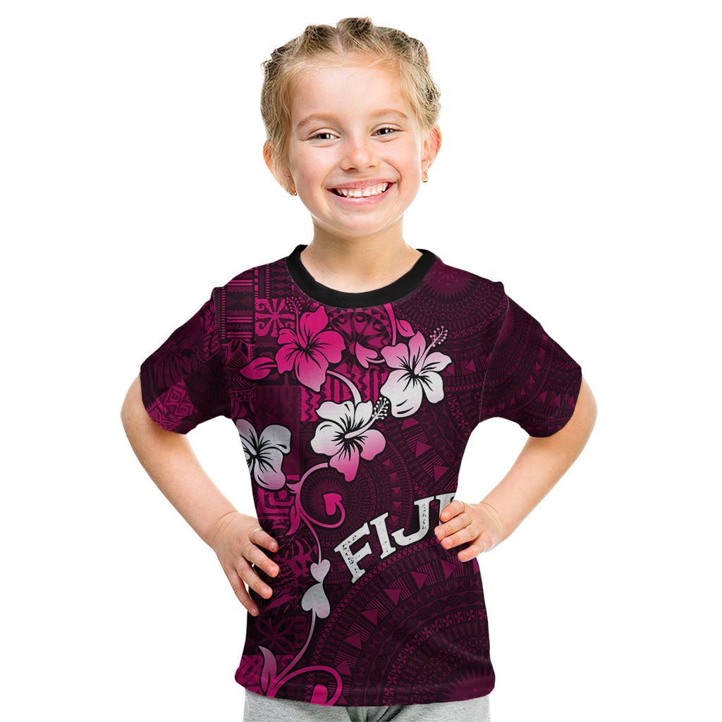 Fiji Masi Kid T Shirt Fijian Hibiscus Tapa Pink Version LT01 Pink - Polynesian Pride