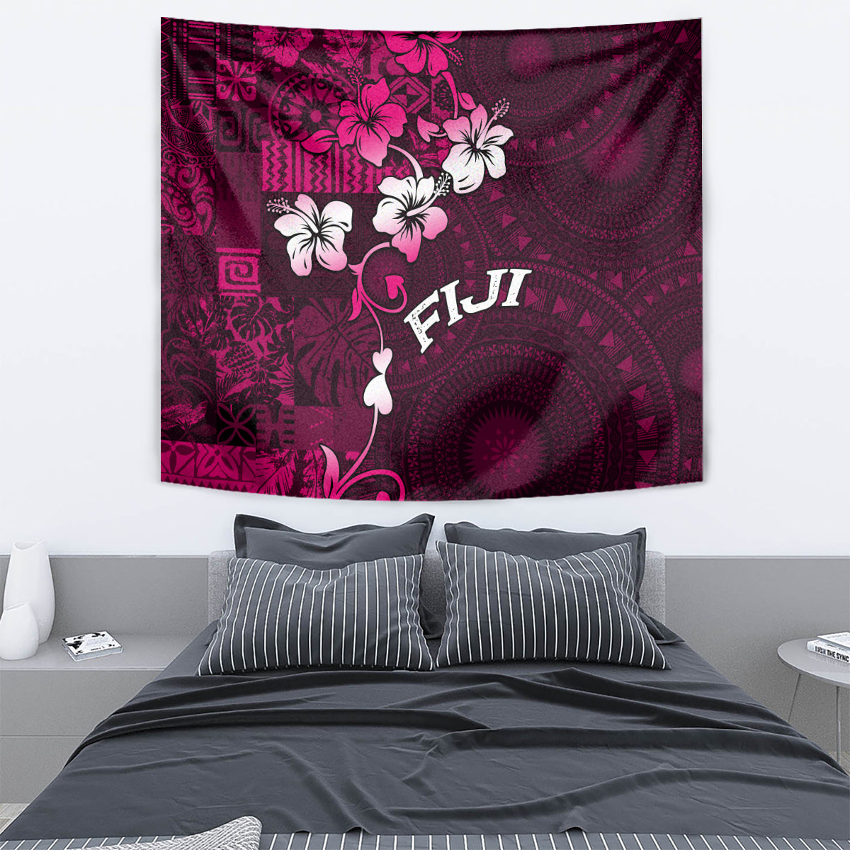 Fiji Masi Tapestry Fijian Hibiscus Tapa Pink Version LT01 - Polynesian Pride
