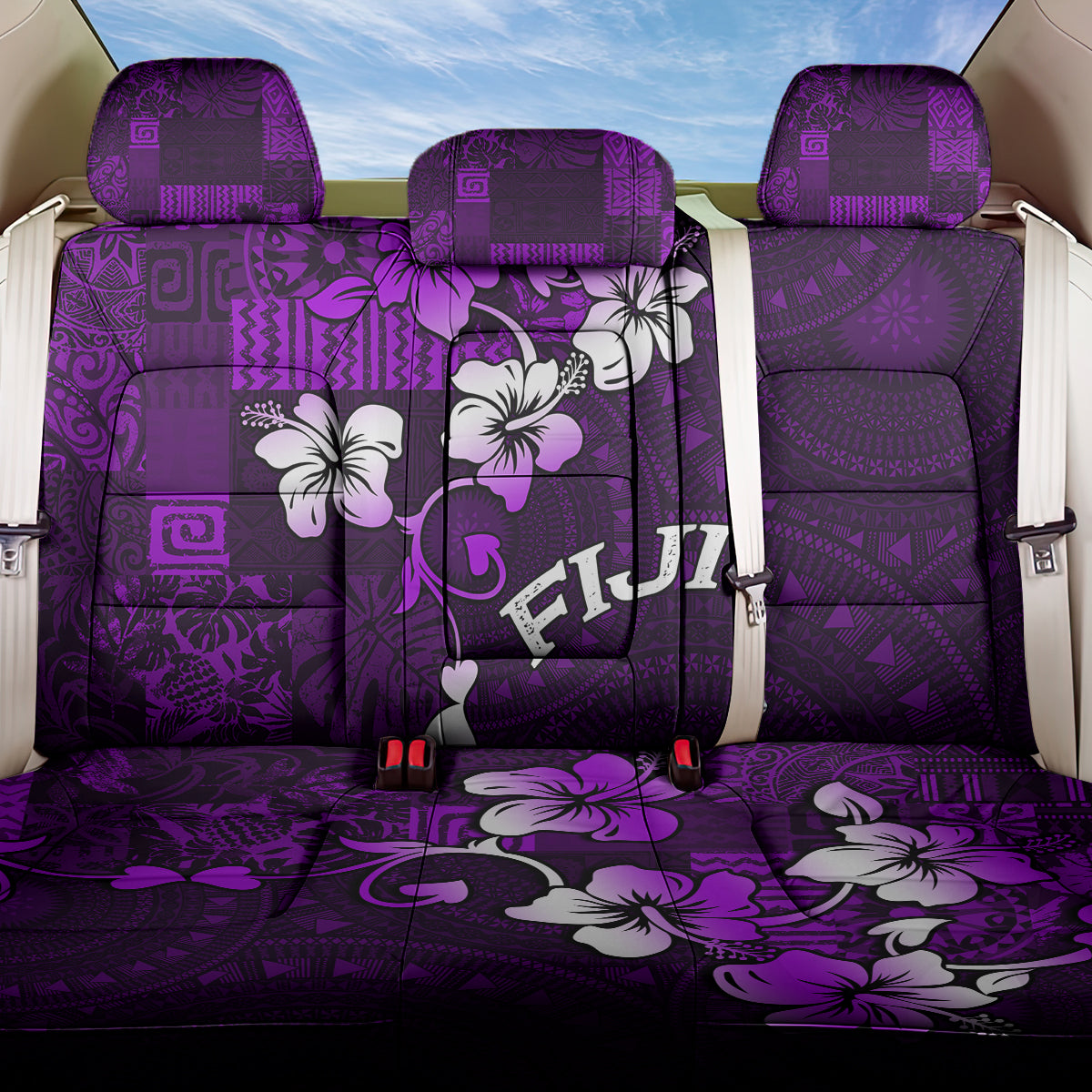 Fiji Masi Back Car Seat Cover Fijian Hibiscus Tapa Purple Version LT01 One Size Purple - Polynesian Pride