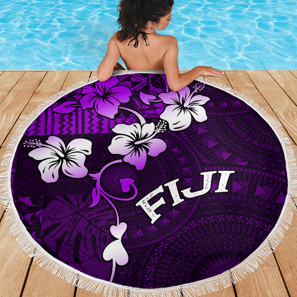 Fiji Masi Beach Blanket Fijian Hibiscus Tapa Purple Version LT01 - Polynesian Pride