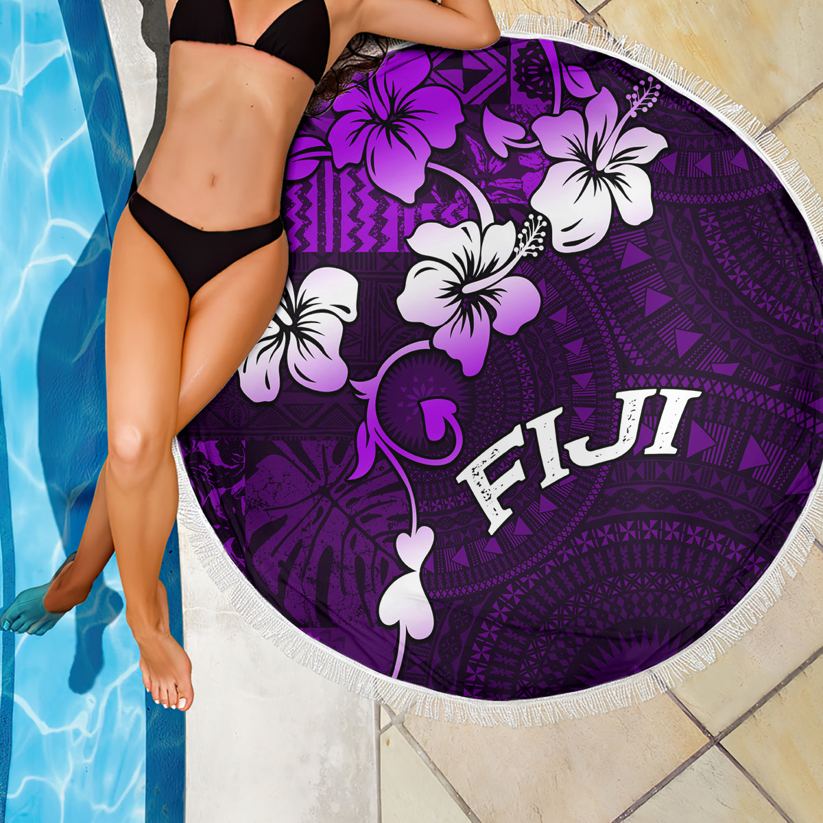 Fiji Masi Beach Blanket Fijian Hibiscus Tapa Purple Version LT01 - Polynesian Pride