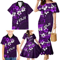 Fiji Masi Family Matching Mermaid Dress and Hawaiian Shirt Fijian Hibiscus Tapa Purple Version LT01 - Polynesian Pride