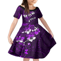 Fiji Masi Family Matching Tank Maxi Dress and Hawaiian Shirt Fijian Hibiscus Tapa Purple Version LT01 Daughter's Dress Purple - Polynesian Pride