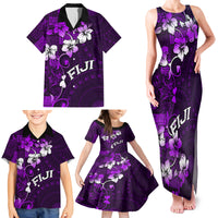 Fiji Masi Family Matching Tank Maxi Dress and Hawaiian Shirt Fijian Hibiscus Tapa Purple Version LT01 - Polynesian Pride