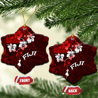 Fiji Masi Ceramic Ornament Fijian Hibiscus Tapa Red Version LT01 Snow Flake Red - Polynesian Pride