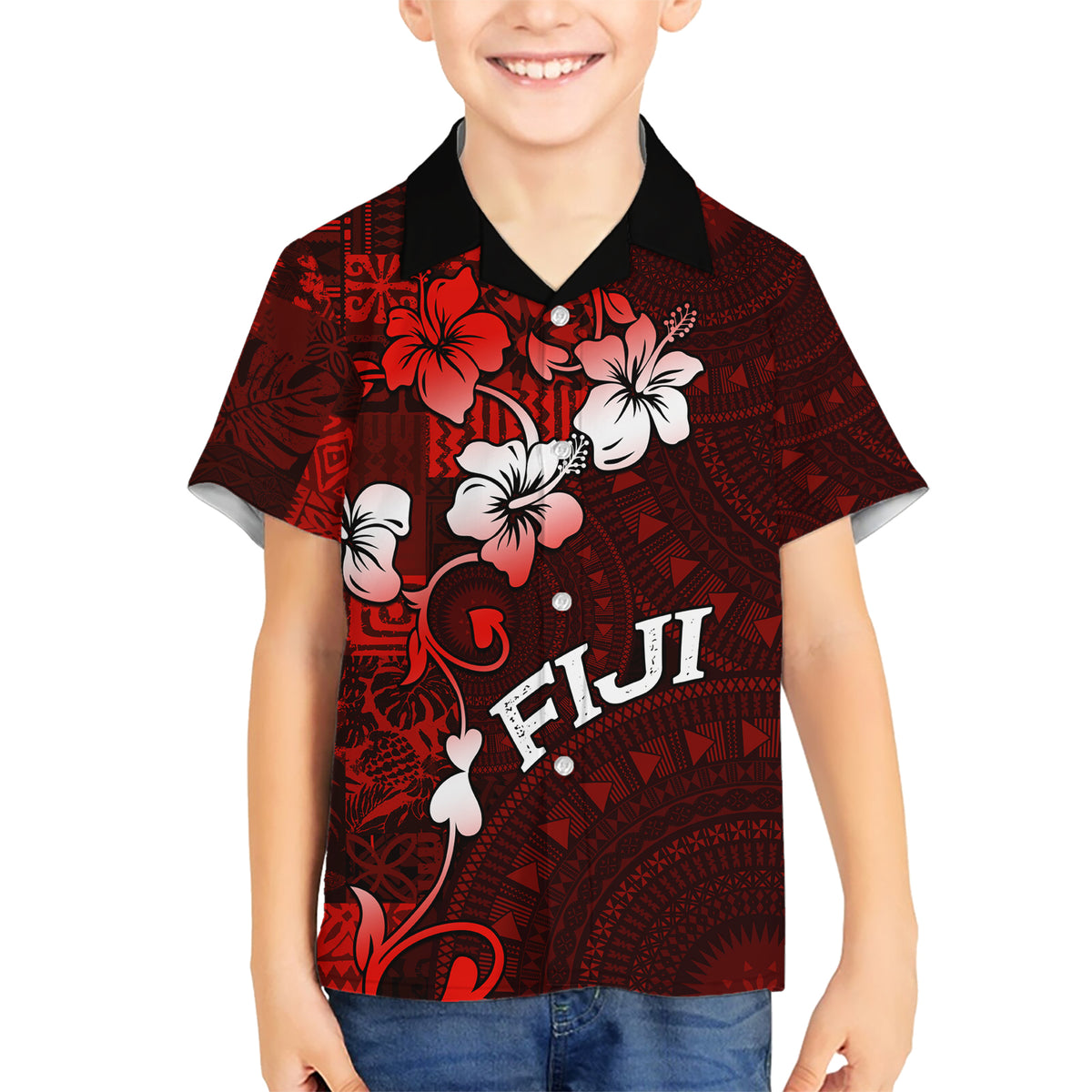 Fiji Masi Hawaiian Shirt Fijian Hibiscus Tapa Red Version LT01 - Polynesian Pride