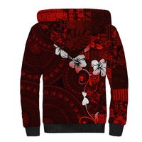 Fiji Masi Sherpa Hoodie Fijian Hibiscus Tapa Red Version LT01 - Polynesian Pride