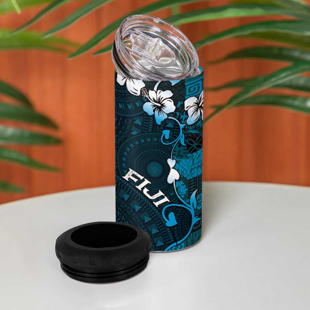 Fiji Masi 4 in 1 Can Cooler Tumbler Fijian Hibiscus Tapa Sky Blue Version
