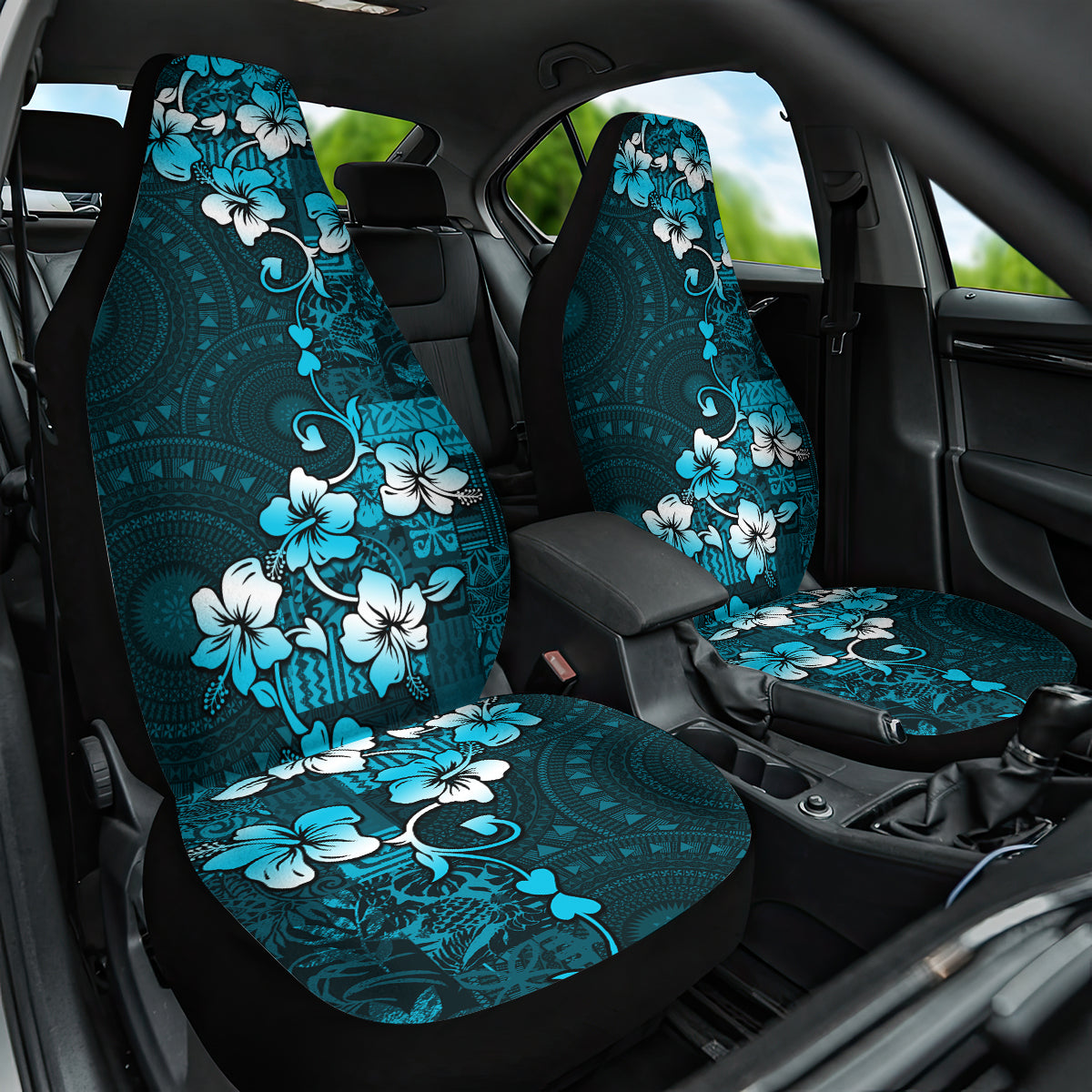 Fiji Masi Car Seat Cover Fijian Hibiscus Tapa Sky Blue Version LT01 One Size Blue - Polynesian Pride