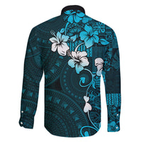 Fiji Masi Family Matching Off Shoulder Short Dress and Hawaiian Shirt Fijian Hibiscus Tapa Sky Blue Version LT01 - Polynesian Pride