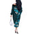 Fiji Masi Off The Shoulder Long Sleeve Dress Fijian Hibiscus Tapa Sky Blue Version LT01 - Polynesian Pride