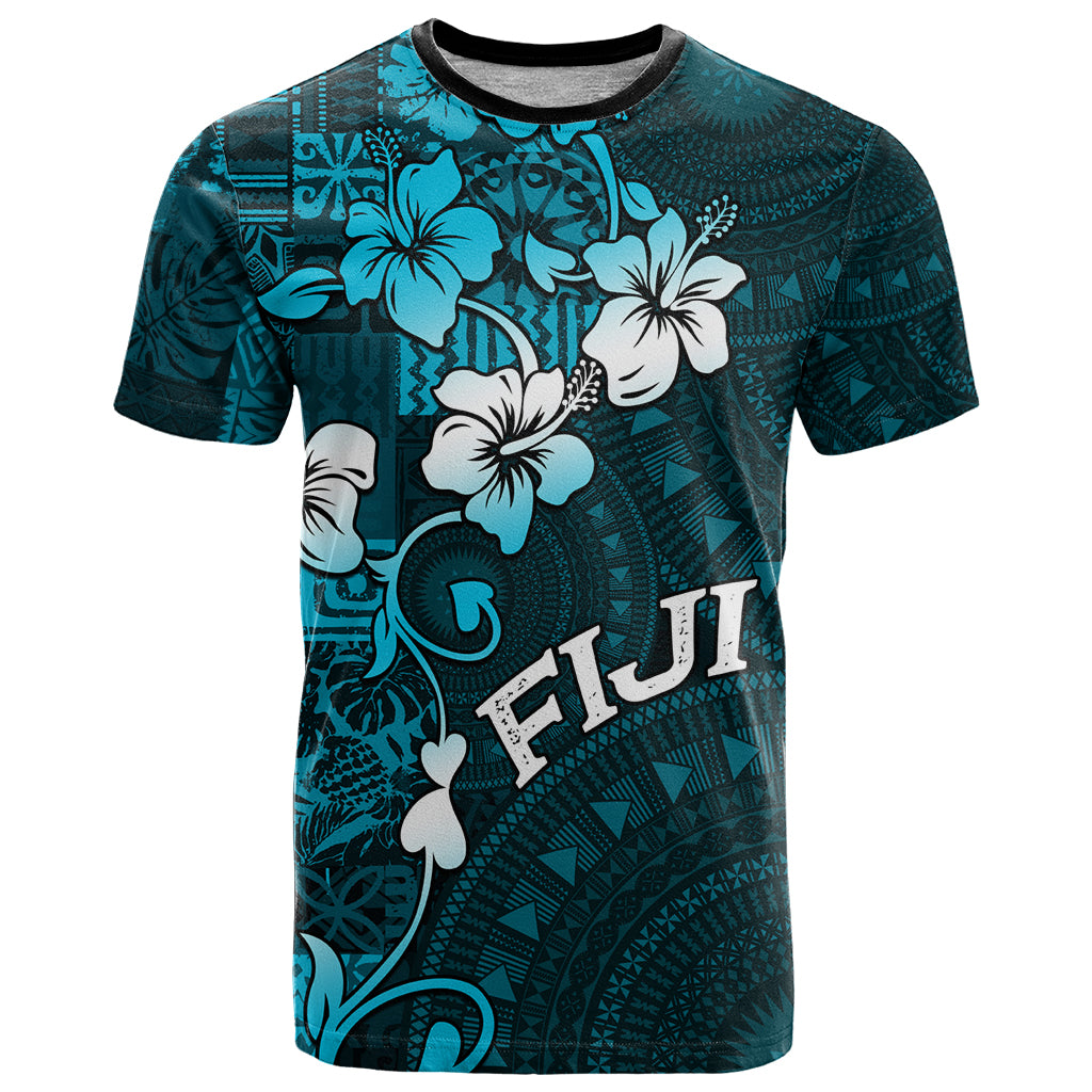 Fiji Masi T Shirt Fijian Hibiscus Tapa Sky Blue Version LT01 Blue - Polynesian Pride