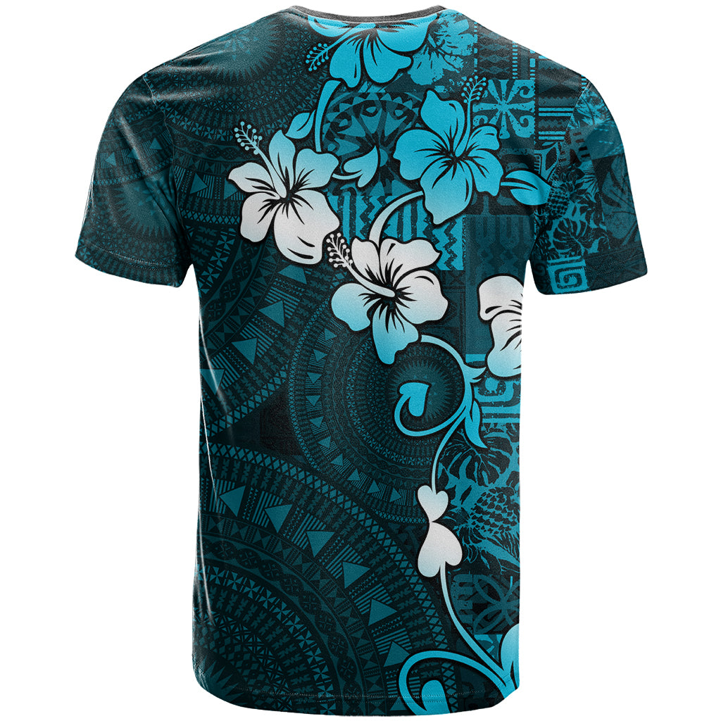 Fiji Masi T Shirt Fijian Hibiscus Tapa Sky Blue Version LT01 - Polynesian Pride