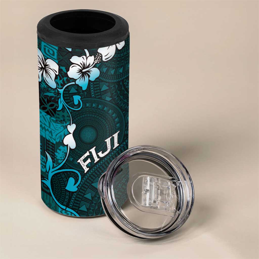 Fiji Masi 4 in 1 Can Cooler Tumbler Fijian Hibiscus Tapa Turquoise Version