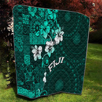 Fiji Masi Quilt Fijian Hibiscus Tapa Turquoise Version LT01 - Polynesian Pride