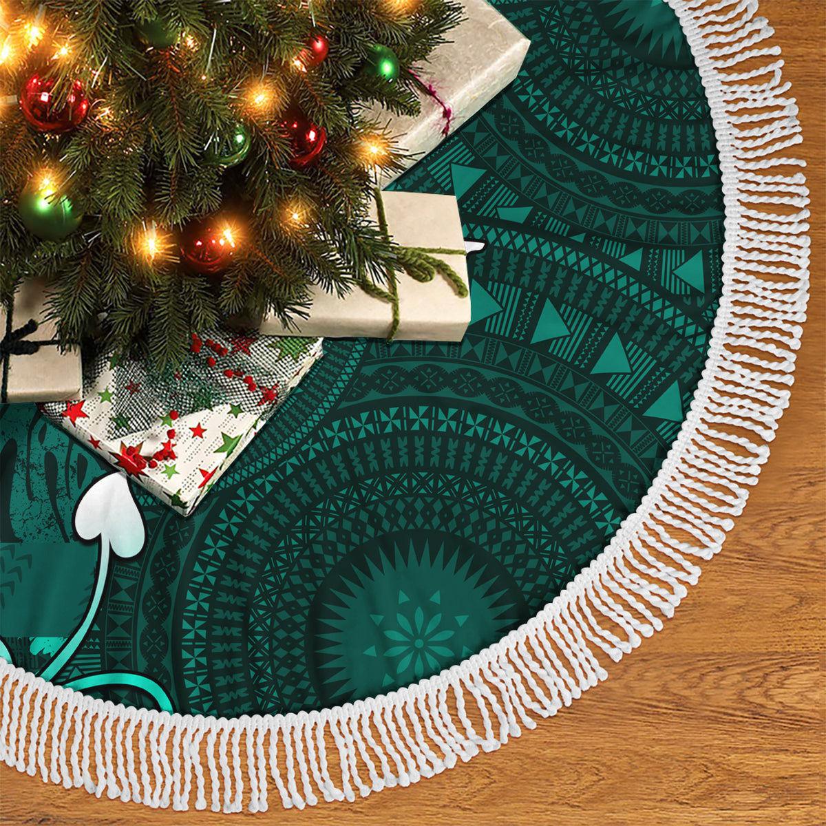 Fiji Masi Tree Skirt Fijian Hibiscus Tapa Turquoise Version LT01 - Polynesian Pride