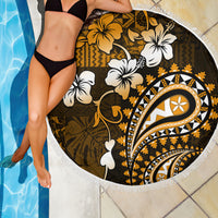 Fiji Masi Paisley With Hibiscus Tapa Beach Blanket Gold Version LT01 - Polynesian Pride
