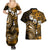 Fiji Masi Paisley With Hibiscus Tapa Couples Matching Summer Maxi Dress and Hawaiian Shirt Gold Version LT01 - Polynesian Pride