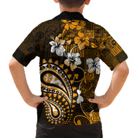Fiji Masi Paisley With Hibiscus Tapa Family Matching Puletasi Dress and Hawaiian Shirt Gold Version LT01 - Polynesian Pride