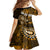 Fiji Masi Paisley With Hibiscus Tapa Kid Short Sleeve Dress Gold Version LT01 - Polynesian Pride