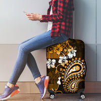 Fiji Masi Paisley With Hibiscus Tapa Luggage Cover Gold Version LT01 - Polynesian Pride