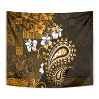 Fiji Masi Paisley With Hibiscus Tapa Tapestry Gold Version LT01 - Polynesian Pride