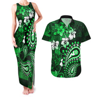 Fiji Masi Paisley With Hibiscus Tapa Couples Matching Tank Maxi Dress and Hawaiian Shirt Green Version LT01 Green - Polynesian Pride