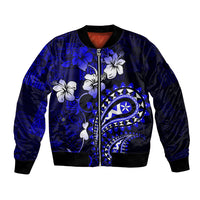 Fiji Masi Paisley With Hibiscus Tapa Bomber Jacket Navy Blue Version LT01 Unisex Blue - Polynesian Pride