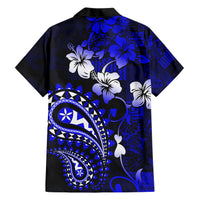 Fiji Masi Paisley With Hibiscus Tapa Family Matching Short Sleeve Bodycon Dress and Hawaiian Shirt Navy Blue Version LT01 - Polynesian Pride