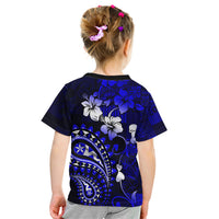 Fiji Masi Paisley With Hibiscus Tapa Kid T Shirt Navy Blue Version LT01 - Polynesian Pride