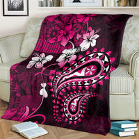 Fiji Masi Paisley With Hibiscus Tapa Blanket Pink Version LT01 - Polynesian Pride