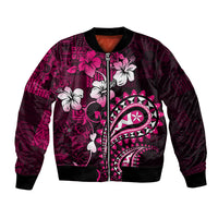 Fiji Masi Paisley With Hibiscus Tapa Bomber Jacket Pink Version LT01 Unisex Pink - Polynesian Pride