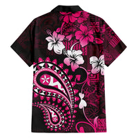 Fiji Masi Paisley With Hibiscus Tapa Family Matching Off Shoulder Short Dress and Hawaiian Shirt Pink Version LT01 - Polynesian Pride