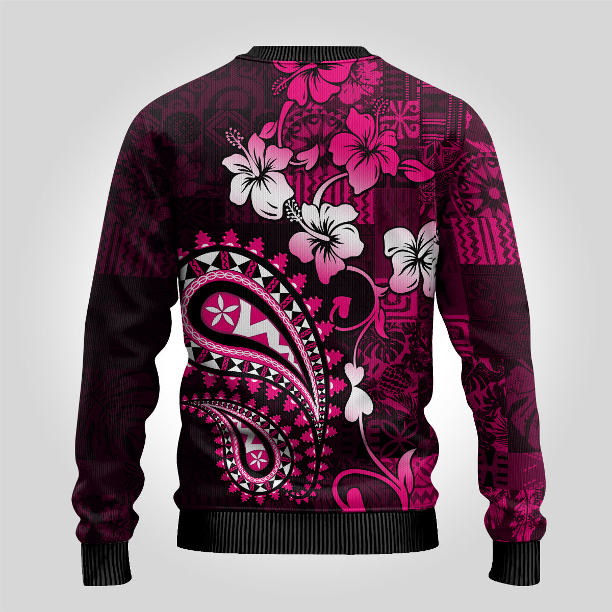 Fiji Masi Paisley With Hibiscus Tapa Ugly Christmas Sweater Pink Version LT01 - Polynesian Pride